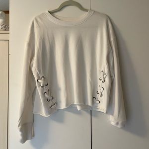 Aerie White Lace Cropped Crewneck